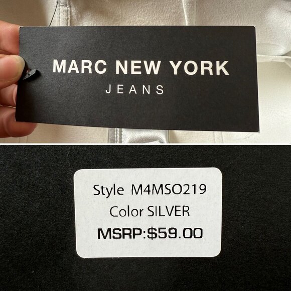 Marc New York Silver Faux Leather Mini Skirt Size 10 Y2K Astronaut Futuristic - Picture 5 of 9